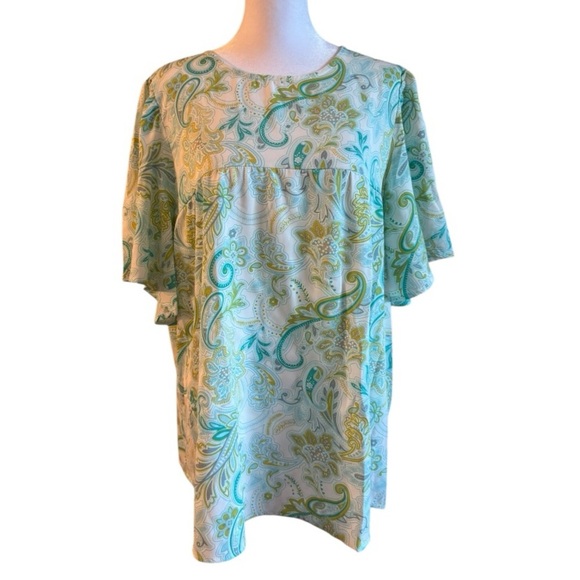 Dokotoo Boho Paisley Print Blouse Size L NWT Flutter Sleeve Tunic Top - Picture 1 of 7